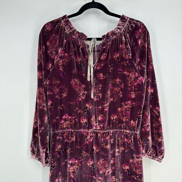 Rebecca Taylor Long Sleeve Jewel Paisley Velvet Dress in Plum Purple Size M Silk - Picture 9 of 11